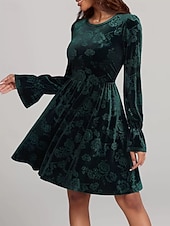 economico Abito Floreale-Per donna Abito Midi Abito in Velluto Abito da Cocktail Elegante Moda Moderno Quotidiano All'aperto Festa serale Vestibilità regolare Floreale Semplice Manica Lunga Girocollo Verde scuro Primavera