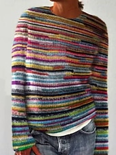 Női Pulóver Alkalmi Grafika Csíkos Terített nyak Kollázs Kötött Hosszú ujj Normál felsők Kötött Munka Medence Lóhere Ősz Tél olcso Grafikus minták és részletek-Női Pulóver Alkalmi Grafika Csíkos Terített nyak Kollázs Kötött Hosszú ujj Normál felsők Kötött Munka Medence Lóhere Ősz Tél