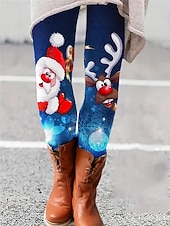 お買い得  クリスマスボトムス-女性用 レギンス 旅行度假风 ヴィンテージ ファッション 全長 ハイウエストPantsクリスマス グラフィック 動物 雪だるま プリント 保温 ソフト 高通気性 伸縮性あり フォーマル アウトドア バケーション バイオレット ブルー 夏 春 秋 スリムフィット