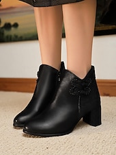 preiswerte Stiefeletten-Weiße Damen-Stiefeletten aus Kunstleder mit Jacquard und Blockabsatz – stylische kurze Winterstiefeletten für Damen, ideal für Urlaubspartys, Outdoor-Bekleidung und lässigen Streetstyle