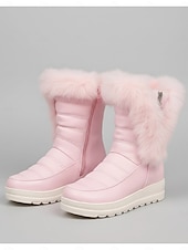 お買い得  雪と冬のブーツ-女性用 ブーツ スノーブーツ アウトドア 日常 純色 フリースライナー ブーツアンクルブーツ フラットヒール ラウンドトウ カジュアル コンフォートシューズ フェイクファー ファスナー ブラック ホワイト ピンク