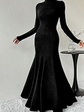ieftine Rochie neagră pentru femei-Pentru femei Rochii Midi Rochie neagra Rochie casual Elegant Modă Modern În aer liber Zilnic Ieșire Fit regulat Simplu Manșon Lung Guler Pe Gât Negru Primăvară Iarnă Toamnă