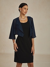 olcso Blúzok és ingek-Női Flowy felsők Sifon felsők Tömör szín Elegáns Háromnegyedes Aszimmetrikus Crop Tops Esküvői vendég Sötétkék Nyár Tavasz Ősz