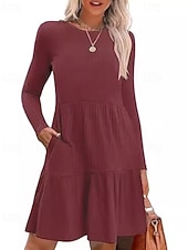 preiswerte Pulloverkleider-Damen Minikleid Pulloverkleid Freizeitkleid Modern Outdoor Täglich Ausgehen Normale Passform Einfach Langarm Rundhalsausschnitt Wein Braun Grün Grau Frühling Herbst