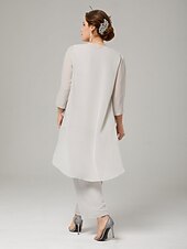 abordables Costumes-pantalons pour maman-Tailleur trois pièces Mère de la mariée Élégant Grande taille Longueur de sol Chiffon Sans manches Enveloppée avec couleur unie pour impressionner taille personnalisée gratuite