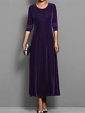 abordables Robe de cocktail-Femmes Robe Longue Maxi Robe Robe en Velours Robe Décontractée Robe de Cocktail Élégant Mode Moderne Quotidien Soirée Week-end Coupe régulière Uni Manche 3/4 Col ras du cou Noir Rouge Bleu Violet