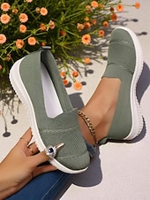 baratos Ténis de mulher-Tênis femininos Flyknit slip-on laranja brilhante – calçados leves e respiráveis para caminhada, uso casual diário e viagens