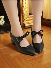 Χαμηλού Κόστους Ρετρό στυλ της δεκαετίας του 1950-Γυναικεία μαύρα τακούνια Mary Jane σε στιλ δεκαετίας του 1950 με φιόγκο – ρετρό γόβες με χοντρό τακούνι για καθημερινή vintage εμφάνιση και swing χορό