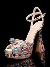 cheap Platform Sandals-Women's Rhinestone Platform High Heel Sandals with Matching Clutch - Sparkly Formal Dress Shoes for Cocktail Parties, Weddings and Elegant Events