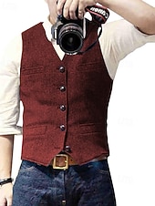abordables Chaleco de hombre-Hombre Chaleco Vacaciones Fiesta Negocio Moda Casual Primavera Otoño Bolsillo Botones Poliéster Cómodo Color sólido Recto 1 botón Escote en Pico Ajuste regular Plata Negro Champaña Vino Chaleco