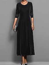 abordables Robe de cocktail-Femmes Robe Longue Maxi Robe Robe en Velours Robe Décontractée Robe de Cocktail Élégant Mode Moderne Quotidien Soirée Week-end Coupe régulière Uni Manche 3/4 Col ras du cou Noir Rouge Bleu Violet