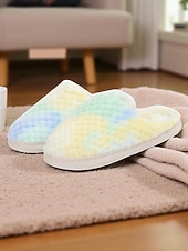 baratos Chinelos de mulher-Pantufas femininas tie-dye com estampa de arco-íris e pelúcia – chinelos confortáveis e confortáveis para usar em casa, para dormir na casa ou para usar em casa no inverno