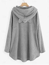 preiswerte Fleece-futterierte Sweatshirts-Damen Kapuzenpullover Tiermotiv Lässig Langarm Mit Kapuze Lange Oberteile Straße Alltagskleidung Lässig Rosa Wein Dunkelpink Rote Dunkelgray Herbst Winter