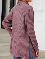 billiga Kvinnors Enfärgade Toppar-Dam Blus Ensfärgat Stylish Ledigt Långärmad Hög hals Långa toppar Dagligen Ficka Svart Rubinrött Blå Kaki Grå Vår Höst Vinter