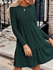 preiswerte Pulloverkleider-Damen Minikleid Pulloverkleid Freizeitkleid Modern Outdoor Täglich Ausgehen Normale Passform Einfach Langarm Rundhalsausschnitt Wein Braun Grün Grau Frühling Herbst