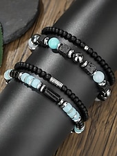 billige Menns smykker-Armbåndssett med natursteinperler til menn, bohemsk lagdelt stretcharmbåndsmykke til fritidsbruk, fester og gaver