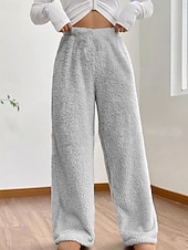 abordables jambe large et taille haute-Femmes Jambe large Slacks Mode Occasionnel Longueur complète Taille Moyenne Uni Taille Élastique Chaleur Thermique Non Elastique Élastique Formel Vacances Rue Gris clair Gris foncé Chameau Gris Hiver