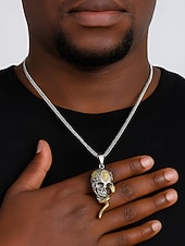 economico Accessori di Halloween-Collana con ciondolo a forma di serpente e teschio di Halloween da uomo, gioielli in lega in stile punk gotico per feste, cosplay e festival