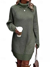 abordables Robes pull-Femmes Mini Robe Robe Pull Mode Moderne Quotidien Fête Sortir Coupe régulière Uni manche longue Col roulé Noir Blanche Vert Véronèse Fuchsia Automne Hiver
