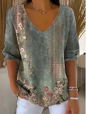 abordables Motifs graphiques et détails-Femmes Pull Élégant Mode Streetwear Fleuri Graphique Col en V Tricoté manche longue Hauts Réguliers Tricoter Week-end Noir Vert Claire Printemps Automne