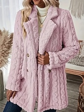voordelige Fleece-gevoerde Jassen-Dames Fleecejack Teddy jas Houd Warm Ademend Zak Met fleece gevoerd Casual Effen Vakantie Straat Casual Alledaagse kleding Dubbele rij knopen Lang Ingesneden revers Normale pasvorm Lange mouw