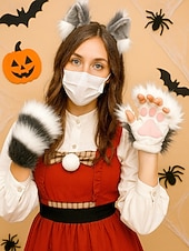 ieftine Acesorii de modă-Mănuși de Halloween pentru femei cu gheare de pluș pentru costume de Halloween – accesorii pentru petreceri, cosplay și evenimente tematice