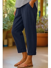 cheap Plain Cotton Linen Pant-Women&#039;s Cotton Pants Vacation Vintage Ethnic Style Ankle-Length High Waist Plain Comfy Breathability Soft Micro-elastic Army Green Dark red Black White Summer Spring Loose Fit
