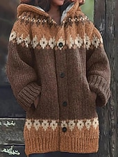 Χαμηλού Κόστους 3D Καρντιγκάν-Γυναικεία Πουλόβερ Ζακέτα Κομψό Μοντέρνα Κομψό στυλ street Γεωμετρικό Ριγέ Με Κουκούλα Τσέπη Πλεκτό Στάμπα Μακρυμάνικο Κανονικά μπλουζάκια Πλέκω ΕΞΩΤΕΡΙΚΟΥ ΧΩΡΟΥ Καθημερινά Σαββατοκύριακο