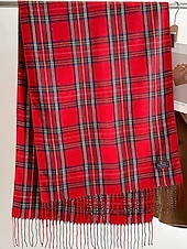 billige Skjerf for kvinner-Juleruteskjerf til dame, varmt vinterskjerf med tartan og frynser, koselig motetilbehør til høytidsfester og utendørs bruk