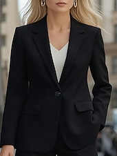 رخيصةأون بليزر وبدلات-نسائي سترة مريح جيب Buttons رسمي سهل رسمي المكتب عمل عادية طوي عادي كم طويل ملابس خارجية أسود أبيض أحمر الخريف الشتاء