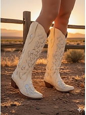 ieftine Cizme Cowboy &amp; Western-cizme de cowboy de epocă western de damă, împodobite cu strasuri, design din piele brodat pentru nunți și ocazii speciale