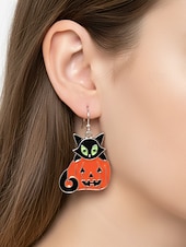 billige Halloween-tilbehør-Damehalloween-øredobber med svart katt – søte øredobber og tegneseriedesign, skumle og morsomme smykker til kostymefest og hverdagsbruk