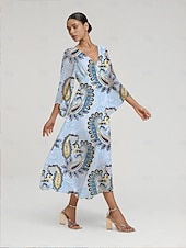 abordables robe décontractée-Femmes Féminin Robe Décontractée Bleu Ciel Manche 3/4 Été Printemps Toutes saisons Col en V Moderne Fluide S M L