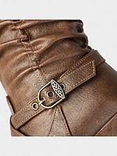 Недорогие Сапоги-слаучи-Женские коричневые сапоги из искусственной кожи с застежкой-молнией сбоку и ремешком с пряжкой, винтажные повседневные сапоги на блочном каблуке для осени, зимы, улицы и повседневной носки