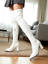 economico Stivali alla moda-stivali da donna sopra il ginocchio in similpelle marrone – scarpe alte fino alla coscia con tacco alto e punta affilata, stile elegante per feste, cosplay e moda di strada