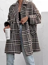 preiswerte Wintermäntel-Damen Freizeitjacke Warm Bequem Tasche Knöpfe Mode Outdoor Streifen und Karo Ausgehen Wochenende Einreihig Regulär Revers Normale Passform Langarm Oberbekleidung Schwarz Aprikose Herbst Winter