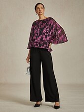 お買い得  ドレッシーなトップス-女性用 ブラウス シフォントップス フラワー エレガント スタイリッシュ カジュアル クルーネック レギュラートップス 結婚式のゲスト デートの夜の服装 カクテルの服装 レース ローズピンク 春 秋 冬