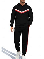 abordables Chándales-Hombre Sudadera Tracksuit Sudadera con cremallera Correa Bolsillos Geométrico Pantalones Sudadera Sudadera con capucha y Pantalones Otoño Rojo / negro Entrenamiento de gimnasio Casual Baloncesto