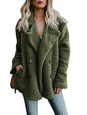 baratos Jaquetas Forradas de Fleece-Mulheres Casaco de pelúcia Confortável Respirável Botões Casual Tecido Férias Rua Casual Roupa Diária Trespassado Padrão Aberto para a Lateral Normal Manga Longa agasalhos Branco Vermelho Cinzento