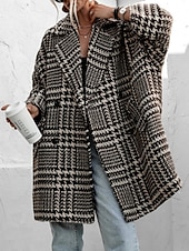 preiswerte Wintermäntel-Damen Freizeitjacke Warm Bequem Tasche Knöpfe Mode Outdoor Streifen und Karo Ausgehen Wochenende Einreihig Regulär Revers Normale Passform Langarm Oberbekleidung Schwarz Aprikose Herbst Winter