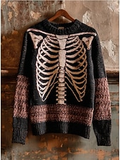 economico Blusa e Camicie di Halloween-Maglione da donna Halloween Skeleton Carino Streetwear Casual Grafica Skeleton Collo a girocchiello Patchwork Maglione Maniche Lunghe Regolari KnitNero Arancione Autunno Inverno
