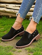 economico Scarpe oxford da donna-scarpe slip-on da donna marrone chiaro con dettagli borchiati, scarpe casual in stile retrò con tacco basso per l'uso quotidiano