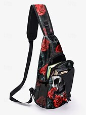 tanie Torby-Męskie Torba przez ramię Saszetka na klatkę piersiową Torba na ramię Poliester Na zewnątrz Halloween Codzienne Zamek Nadruk Duża pojemność Lekki Multi Carry Czaszka Czarny / Złoty Czarny / Czerwony