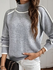 billige Solide farger-Dame Genser Gatemote Fritid Fargeblokk Rullekrage Lapper Strikket Langermet Vanlige topper Strikke utendørs Daglig Ut på byen Svart Gul Høst Vinter