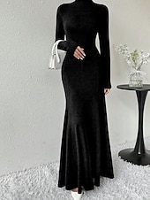 ieftine Rochie neagră pentru femei-Pentru femei Rochii Midi Rochie neagra Rochie casual Elegant Modă Modern În aer liber Zilnic Ieșire Fit regulat Simplu Manșon Lung Guler Pe Gât Negru Primăvară Iarnă Toamnă