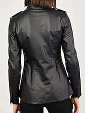 preiswerte Kunstlederjacken-Damen Kunstlederjacke Warm Bequem Reißverschluss Tasche Lässig Einfach Urlaub Ausgehen Wochenende Regulär Stehkragen Normale Passform Langarm Oberbekleidung Schwarz Herbst Winter