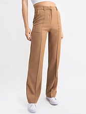 billiga byxor för kvinnor-Dam Kinesiska Rak Streetwear Ledigt Fullängd Medium Midja Slät Ficka Elastisk midja Bekväm Microelastisk Utomhus Semester Dagligen Mörkbrun Ametist Svart Brun Vår Höst Normal