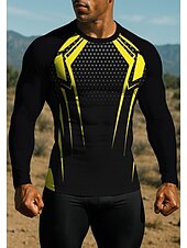 Недорогие Футболки и майки для бега-Муж. Футболка для бега Спортивная рубашка Фитнес-рубашка Рубашка тренировки Беговой верх Длинный рукав Футболка Футболка Геометрический принт UPF 50 Устойчивость к УФ Мягкий Впитывает пот и влагу