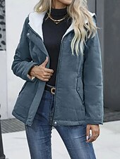 billiga Fleece-fodrade jackor-Dam Vinterkappa Fleece-jacka Bekväm Andningsfunktion Ficka Ledigt Slät Semester Gata Ledigt Dagliga kläder Dragkedja Normal Huva Normal Långärmad Ytterkläder Svart Blå Kaki Vår Höst
