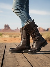 economico Stivali da combattimento-stivali da combattimento con fibbia in pelle da donna - stile urbano audace per la moda - outfit cittadini all'avanguardia, ideali per lo streetwear quotidiano &amp;occasioni alla moda